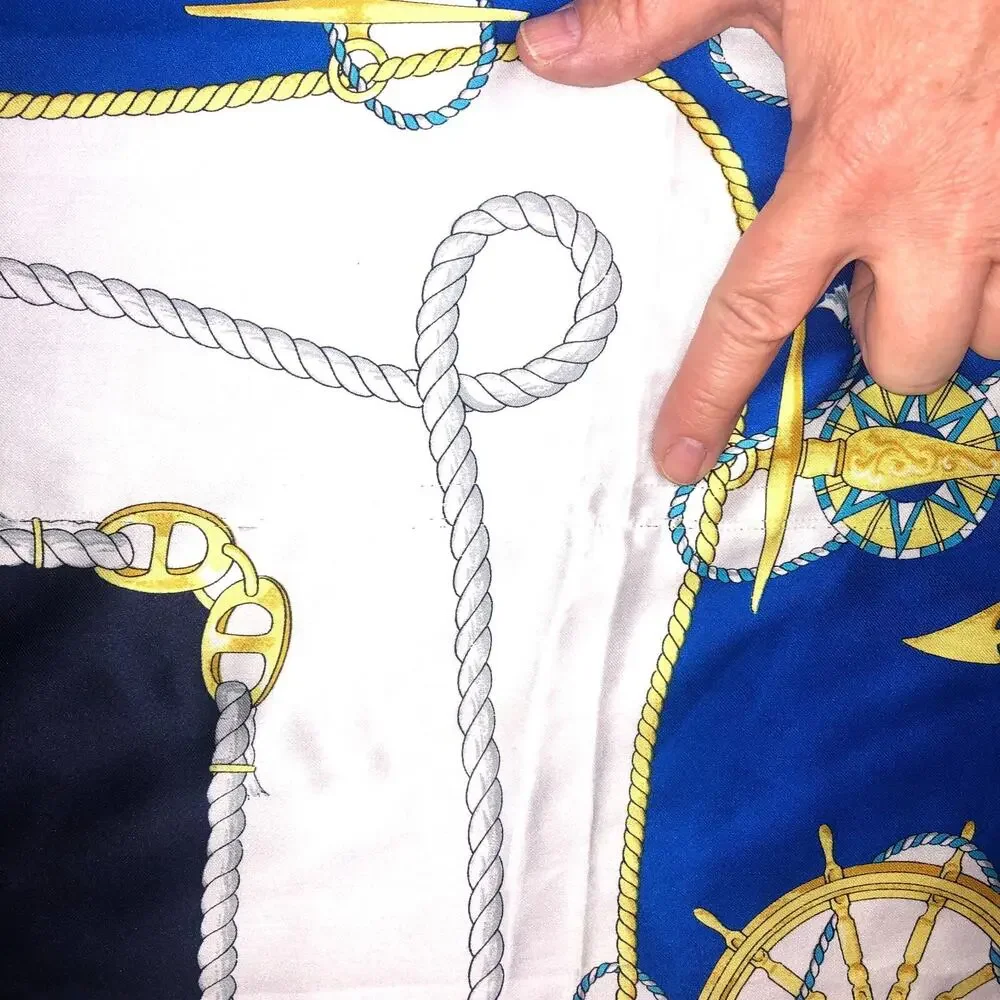 ITALIAN SCARF VTG NAUTICAL ART ROPES ANCHOR‎ BLUE YELLOW 35